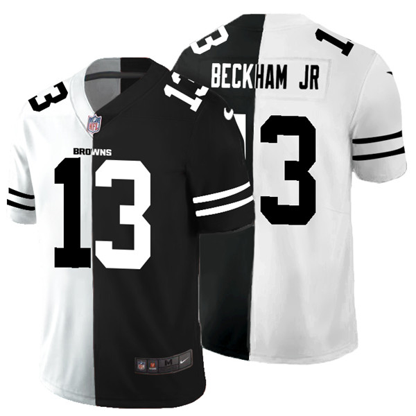 Men's Cleveland Browns #13 Odell Beckham Jr. Black & White NFL Split Limited Stitched Jersey Men's Cleveland Browns #13 Odell Beckham Jr. Black & White NFL Split Limited Stitched Jersey